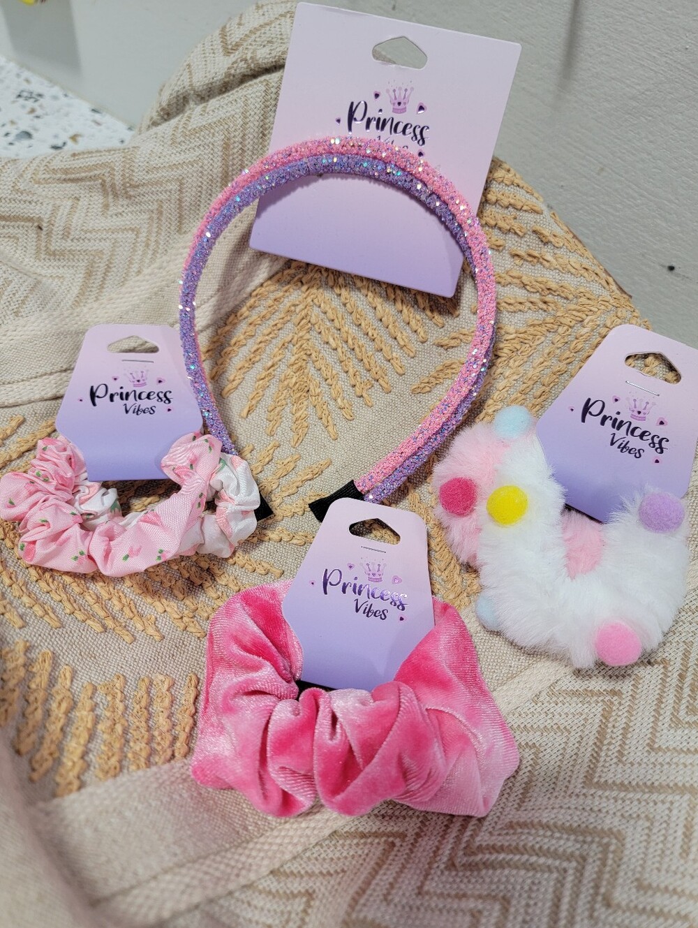 Princess Vibes Pink Glitter Headband & Scrunchie Accessory Set